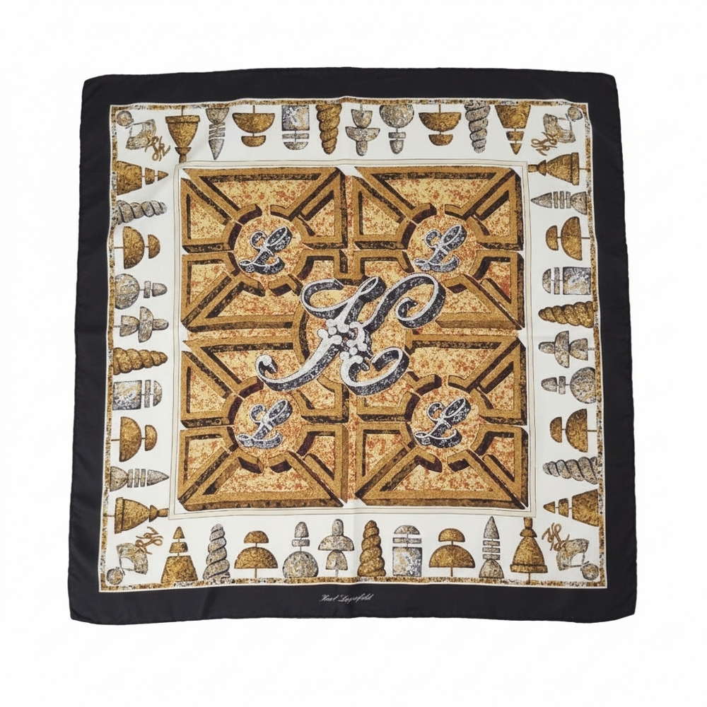 Karl Lagerfeld Silk Scarf Made in Italy,  Inukshuk Cairn Design ,Wearable Art